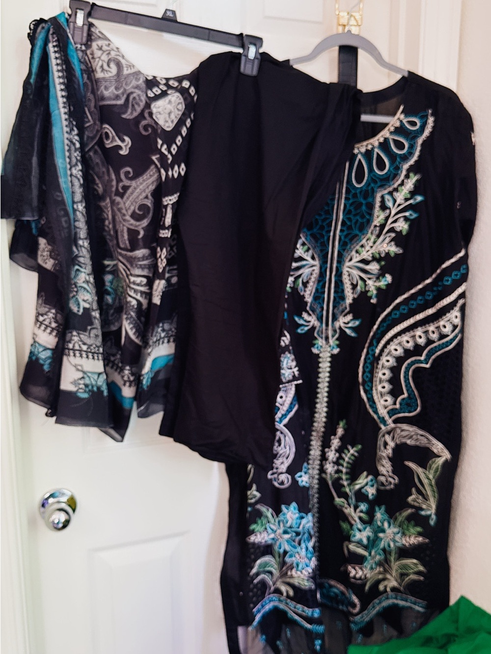 Embroidered Black & Teal Women's Tunic Top set 3 pc